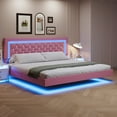 thumbnail image 1 of 4 EVER WINNER King Size Floating Bed Frame with LED Lights, Upholstered Platform Bed Frame with Diamond Tufted Headboard, Pink King Size Bed Frame, Pink, 1 of 8