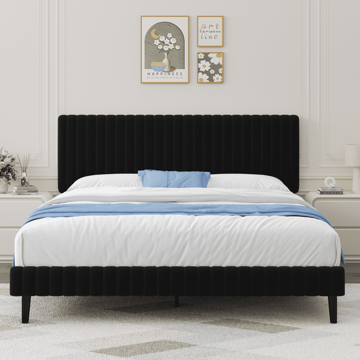 4 EVER WINNER King Size Bed Frame, King Size Upholstered Platform Bed ...