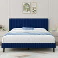 thumbnail image 1 of 4 EVER WINNER King Size Bed Frame, King Size Upholstered Platform Bed Frame with Vertical Channel Tufted Headboard, Blue King Bed Frame, Blue, 1 of 8