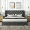 thumbnail image 1 of 4 EVER WINNER King Size Bed Frame, Modern Upholstered Platform Bed Frame with Button Wingback Headboard, White, 1 of 7