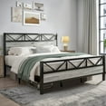 thumbnail image 1 of 4 EVER WINNER King Size Bed Frame, Rustic Metal Bed Frame with 51" Wood Headboard, 12.2" Under-bed Storage Space, Gray, 1 of 7