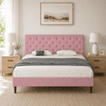thumbnail image 1 of 4 Ever Winner King Size Bed Frame, Upholstered Platform Bed with Headboard, Button Tufted Headboard, Pink, 1 of 8