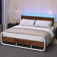 thumbnail image 1 of 4 EVER WINNER King Size LED Bed Frame, White Metal Platform Bed Frame with LED Headboard, Rustic Wood Headboard, No Box Spring Needed, White, 1 of 7