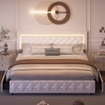 thumbnail image 1 of 4 EVER WINNER King Size LED Bed Frame with Storage, Upholstered Platform Bed with 4 Drawers, Adjustable LED Lights Headboard, White, 1 of 6