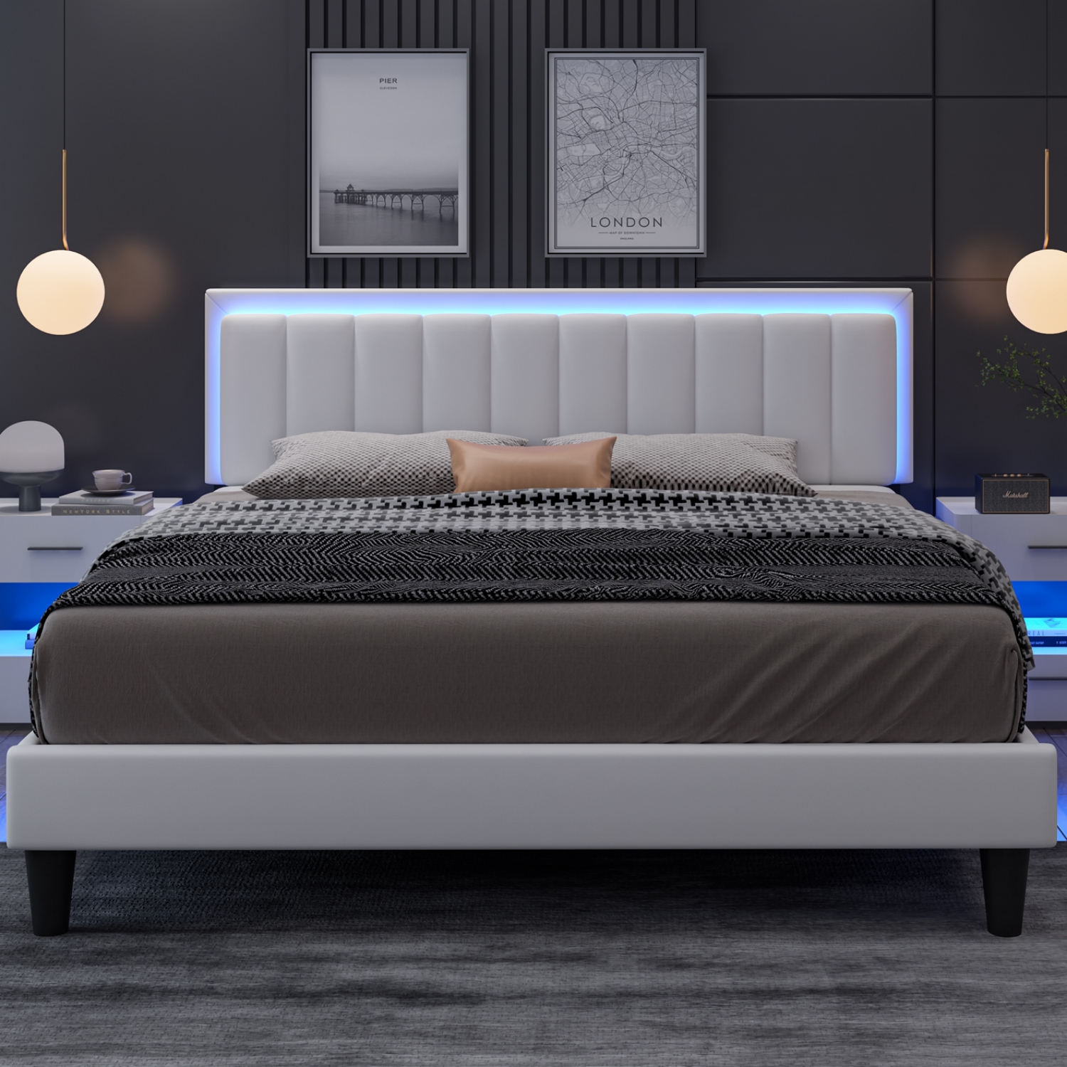 4 EVER WINNER King Size Led Bed Frame, Upholstered Platform Bed Frame ...