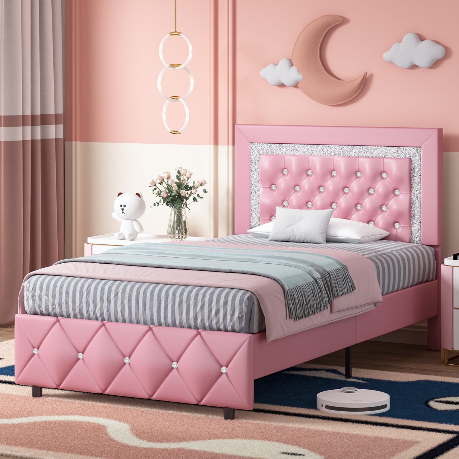 4 EVER WINNER Pink Twin Bed Frame for Kids Girls, Twin Size Bed Frame ...