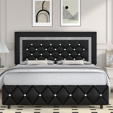 4 EVER WINNER Queen Bed Frame, Black Queen Size Bed Frame with Headboard and Footboard, Black