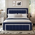 thumbnail image 1 of 4 EVER WINNER Queen Bed Frame with Headboard, Velvet Upholstered Platform Bed Frame Queen Size with Diamond Headboard & Footboard, Wooden Slats Support, No Box Spring Required, Easy Assembly, Blue, 1 of 9