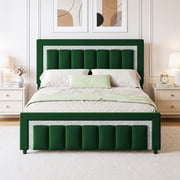 4 EVER WINNER Queen Bed Frame with Headboard, Velvet Upholstered Platform Bed Frame Queen Size with Diamond Headboard & Footboard, Wooden Slats Support, No Box 