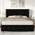 thumbnail image 1 of 4 EVER WINNER Queen Bed Frame, Velvet Upholstered Platform Bed Frame with Diamond Tufted Headboard and Wingback, Black, 1 of 7