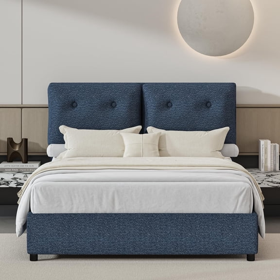 4 EVER WINNER Queen Bed Frame, Queen Size Bed Frame with Headboard, Boucle Bed Frame with Removable Pillow Upholstery, No Box Spring Required, Easy Assembly, Navy Blue