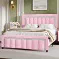 thumbnail image 1 of 4 EVER WINNER Queen Bed Frame, Velvet Upholstered Bed Frame with Diamond Headboard and Footboard, Pink Queen Size Bed Frame, Princess Bed, Pink, 1 of 8