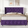 thumbnail image 1 of 4 EVER WINNER Queen Bed Frame, Velvet Upholstered Platform Bed Frame with Diamond Tufted Headboard and Wingback, Purple, 1 of 7