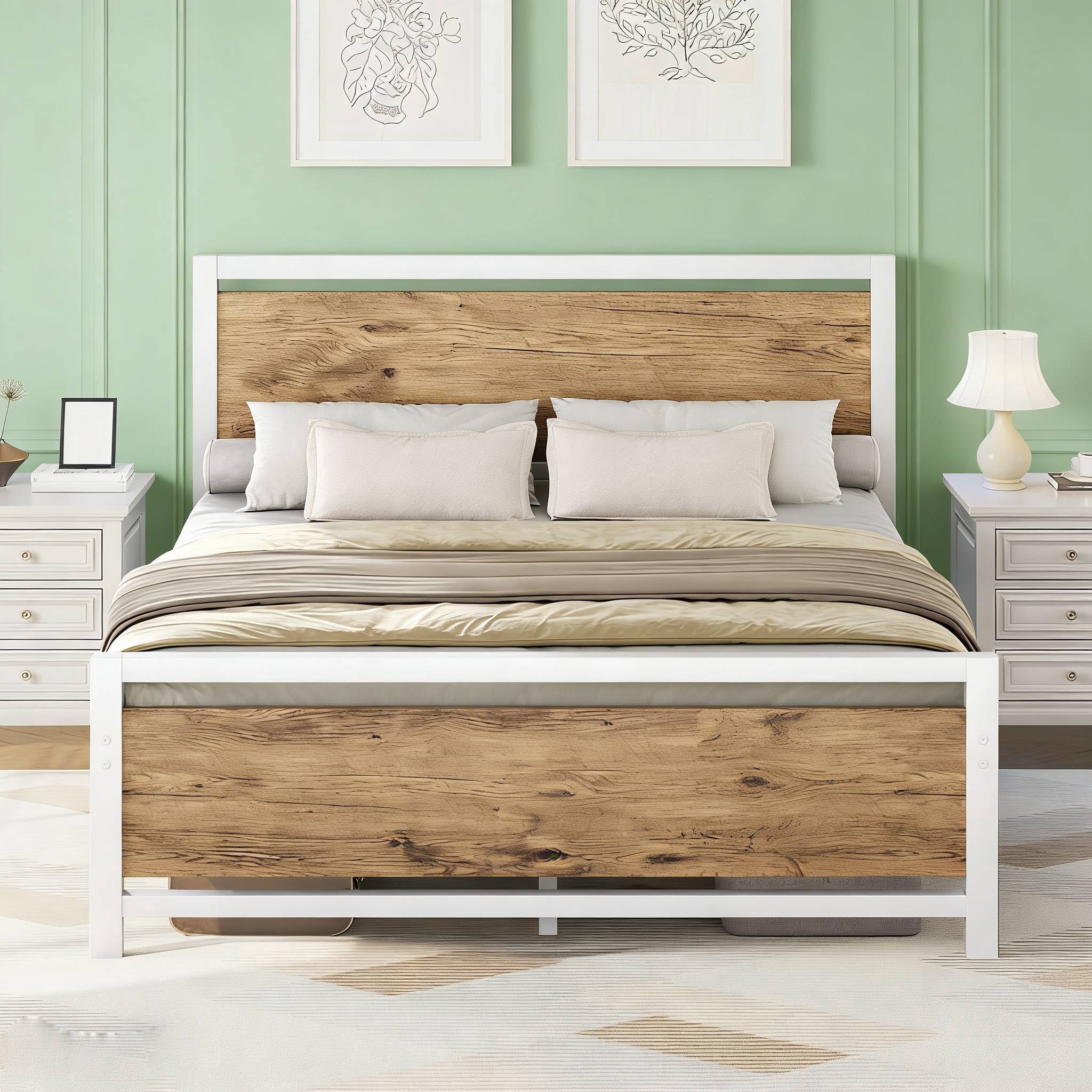 Queen Frame 4 EVER WINNER Queen Bed Frames with Headboard, Industrial Style Queen ...