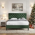 thumbnail image 1 of 4 EVER WINNER Queen Size Bed Frame with Button Tufted Headboard, Upholstered Platform Bedframe with Wood Slat Support, Box Spring Needed, Noise Free, Easy Assembly, Faux Leather & Green, 1 of 8