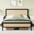thumbnail image 1 of 4 EVER WINNER Queen Size Bed Frame, Rattan Bed Frame with Natural Rattan Headboard and Footboard, No Box Spring Needed, Black, 1 of 7