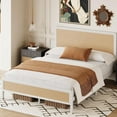 thumbnail image 1 of 4 EVER WINNER Queen Size Bed Frame, Rattan Bed Frame with Natural Rattan Headboard and Footboard, No Box Spring Needed, White, 1 of 7