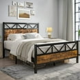 thumbnail image 1 of 4 EVER WINNER Queen Size Bed Frame, Rustic Metal Bed Frame with 51" Wood Headboard, 12.2" Under-bed Storage Space, Brown, 1 of 7