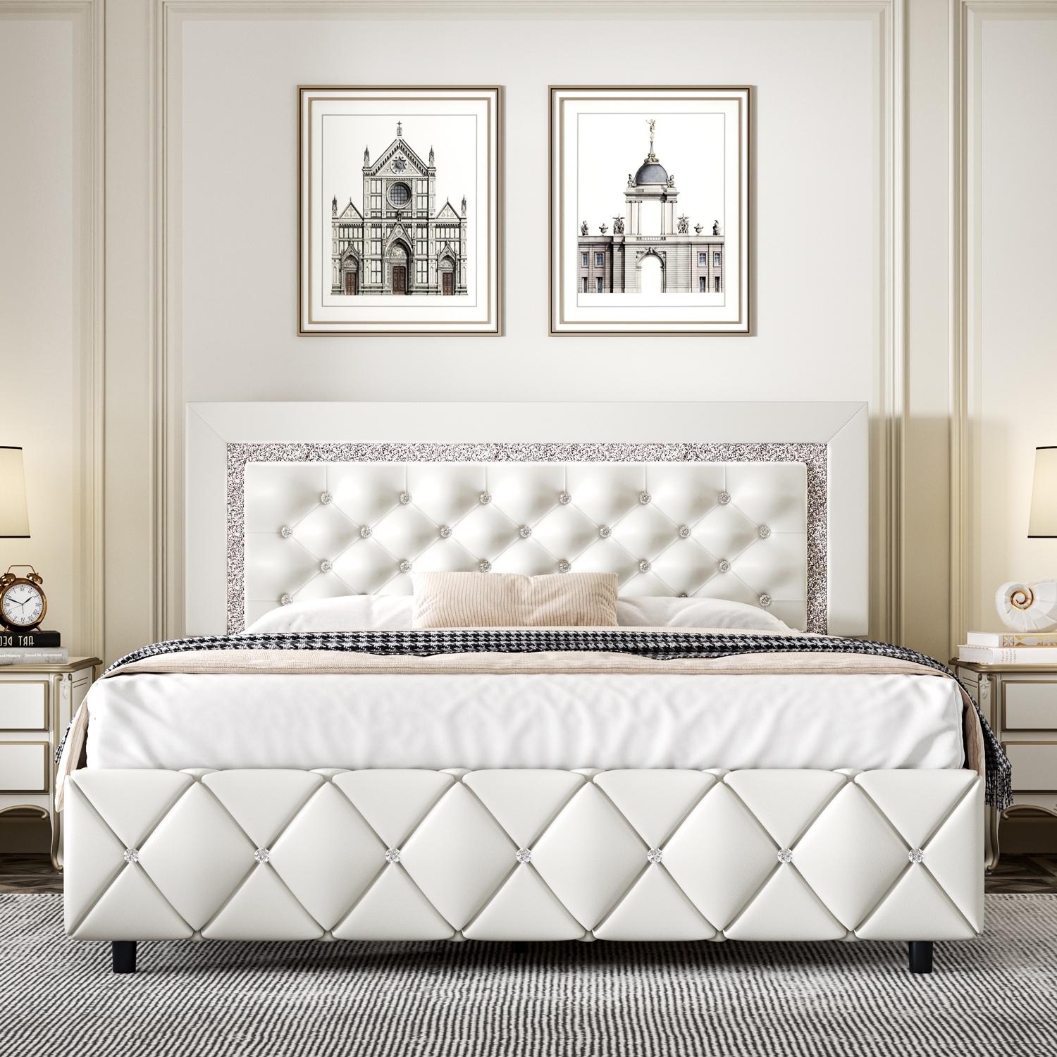 DG Casa Argo Tufted Upholstered Panel Bed Frame with Storage Drawers