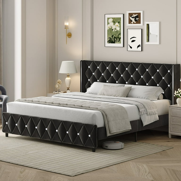 upholstered box spring button tufting velvet