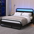 thumbnail image 1 of 4 EVER WINNER Queen Size LED Bed Frame, Black Metal Platform Bed Frame with LED Headboard, Rustic Wood Headboard, No Box Spring Needed, Black, 1 of 7