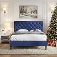 thumbnail image 1 of 4 EVER WINNER Queen Size Platform Bed Frame with Faux Leather Upholstered Headboard, Bed Frame Twin with Button Tufted Design, No Box Spring Needed, Noise Free, Easy Assembly,Blue, 1 of 8