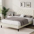 thumbnail image 1 of 4 EVER WINNER Queen Size Upholstered Platform Bed Frame with Headboard, Cream, 1 of 7