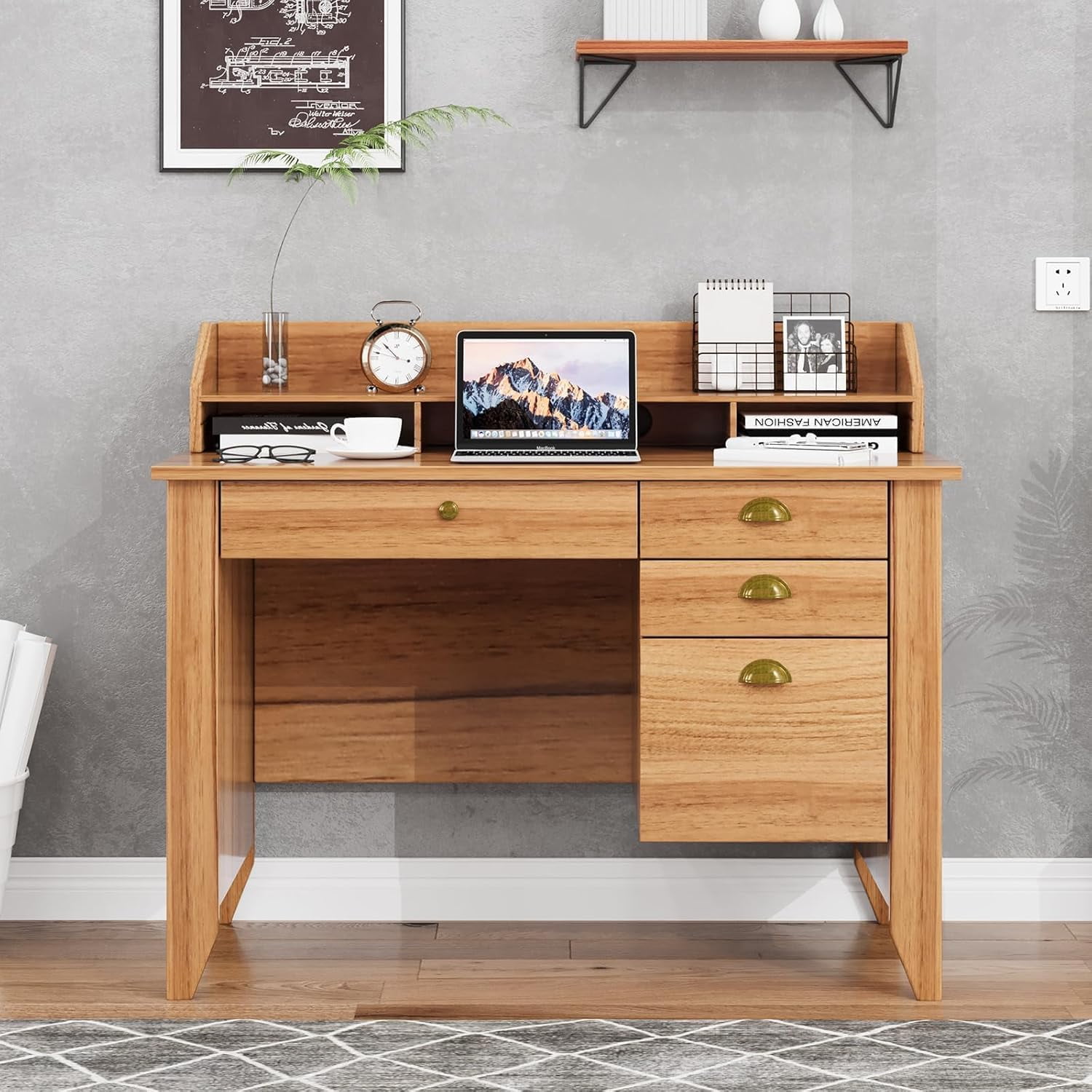 4 EVER WINNER Small Desk with Drawers, 47 Inch Home Office Desk with