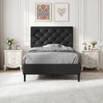 thumbnail image 1 of 4 EVER WINNER Twin Bed Frame, Faux Leather Bed with Button Tufted Headboard, Upholstered Platform Bed with Wood Slat Support, Box Spring Needed, Noise Free, Easy Assembly,Black, 1 of 8