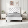 thumbnail image 1 of 4 EVER WINNER Twin Bed Frame with Headboard, Upholstered Platform Bed with Button Tufted Design, Faux Leather Bed Frame with Wooden Slats Support, No Box Spring Required, Easy Assembly, White, 1 of 8