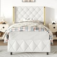 thumbnail image 1 of 4 EVER WINNER Twin Bed Frame, PU Leather Upholstered Platform Bed Frame with Diamond Tufted Headboard and Wingback, White, 1 of 7