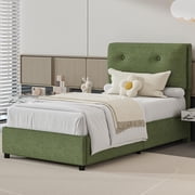 4 EVER WINNER Twin Bed Frame, Twin Size Bed Frame with Headboard, Boucle Bed Frame with Removable Pillow Upholstery, No Box Spring Required, Easy Assembly, Green