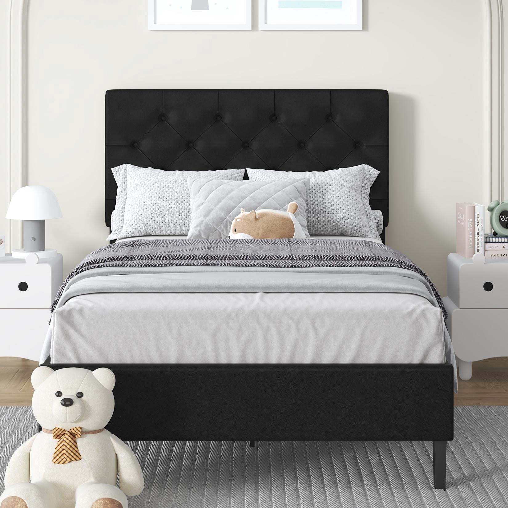 4 Ever Winner Modern Upholstered Twin Platform Bed Frame with Button Tufted Headboard, Black