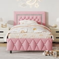 thumbnail image 1 of 4 EVER WINNER Twin Bed Frame, Upholstered Platform Bed Frame with Headboard and Footboard, Twin Size Bed Frame, Diamond Headboard and Footboard Design, Pink, 1 of 7