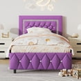 thumbnail image 1 of 4 EVER WINNER Twin Bed Frame, Upholstered Platform Bed Frame with Headboard and Footboard, Twin Size Bed Frame, Diamond Headboard and Footboard Design, Purple, 1 of 7