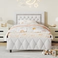 thumbnail image 1 of 4 EVER WINNER Twin Bed Frame, Upholstered Platform Bed Frame with Headboard and Footboard, Twin Size Bed Frame, Diamond Headboard and Footboard Design, White, 1 of 7