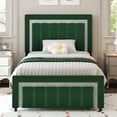 thumbnail image 1 of 4 EVER WINNER Twin Bed Frames, Twin Size Bed Frame with Diamond Velvet Design Headboard and Footboard, Upholstered Bed Frame with Wooden Slats Support, No Box Spring Needed, Easy Assembly, Green, 1 of 8
