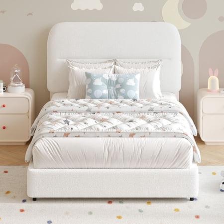 4 Ever Winner Twin Size Bed Frame,Cloud Boucle Upholstered Platform Bed Frame with Headboard, Soft Rounded Corners, No Box Spring Required, Non-Slip and Noise-Free, Easy Assembly, White price history and forecast - 4 Ever Winner