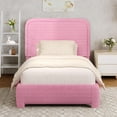 thumbnail image 1 of 4 EVER WINNER Twin Size Bed Frame, Modern White Bed Frame with Headboard, Boucle Fabric Upholstered Bed Frame, Soft Curved Headboard, Pink, 1 of 8