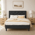 thumbnail image 1 of 4 Ever Winner Twin Upholstered Platform Bed Frame with Adjustable Button Tufted Headboard, Dark Gray, 1 of 8
