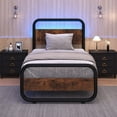 thumbnail image 1 of 4 Ever Winner Rustic Industrial Twin Size Metal Platform Bed Frame with LED Headboard, Brown, 1 of 7