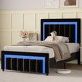 thumbnail image 1 of 4 EVER WINNER Twin Bed Frames, Striped & Diamond Studded Velvet Headboard & Footboard with LED Lights, Stable Noise-Free Structure, No Box Spring Needed,Black, 1 of 9