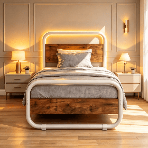 4 Ever Winner Twin Size LED Bed Frame, Metal Platform Bed Frame with LED Headboard, No Box Spring Needed, White