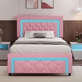 thumbnail image 1 of 4 EVER WINNER Twin Size LED Bed Frame with Headboard，Upholstered Platform Bed Frame with LED Lights，Diamond Tufted Headboard and Footboard，Pink, 1 of 7