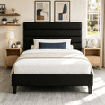 thumbnail image 1 of 4 Ever Winner Twin Size Platform Bed Frame, Horizontal Stitched Black Velvet Upholstered Headboard, Solid Wooden Slat Support, No Box Spring Required, Easy Assembly, 1 of 11