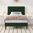 thumbnail image 1 of 4 Ever Winner Twin Size Platform Bed Frame, Horizontal Stitched Green Velvet Headboard, Durable Wooden Slat Support, Anti-Squeak Design, No Box Spring Needed, 1 of 9