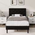 thumbnail image 1 of 4 EVER WINNER Twin Size Upholstered Platform Bed Frame with Headboard, Black, 1 of 7