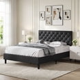 thumbnail image 1 of 4 EVER WINNER Upholstered Full Size Bed Frame with Button Tufted Headboard, Linen Platform Bed with Thickened Support Legs, Noise-Free/No Box Spring Needed/Easy Assembly, Black, 1 of 8