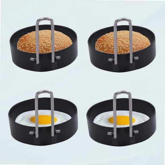 4 Egg Rings, Large 3" Round Crumpet Sandwich Pancake Burger Maker, Portable Grill Accessories Cooking Grill for Camping Breakfast Black