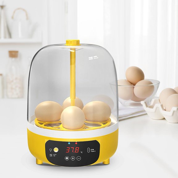 4 Eggs Mini Incubator with Transparent Lid, Automatic Temperature Humidity Control,Household Small Poultry Hatching Machine for Chickens Ducks Pigeons (Auto Turning), 1PCS